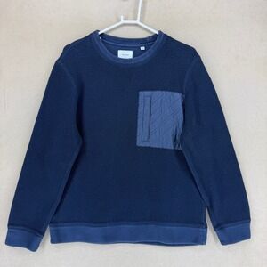 Billy Reid Pullover Crewneck Sweatshirt Textured Pocket Navy Blue XL